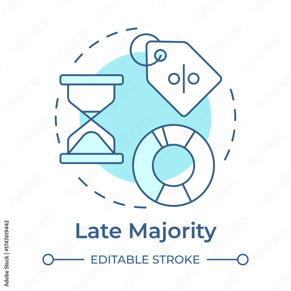 Late majority soft blue concept icon. Statistical diagram, discount ...