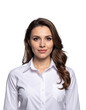 © NH1213 - Generative AI. Portrait of only one Woman White Background. created by AI.