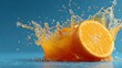 © Honey - Vibrant orange halves explode in refreshing citrus splash, capturing pure natural energy and thirst quenching delight for healthy living.