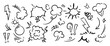 © laksamee - Comic doodle effect elements vector set with hand drawn explosions, clouds, lightning, motion lines, exclamation marks and expressive sketch icons. Perfect design for backgrounds, packaging and creati