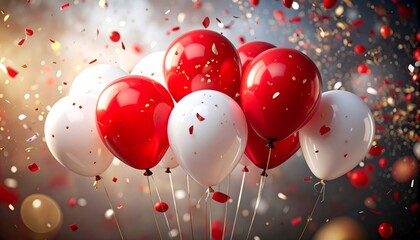 Wall Mural - A fun, festive illustration of red heart balloons flying in the air, perfect for a celebration or Valentine's Day party decoration