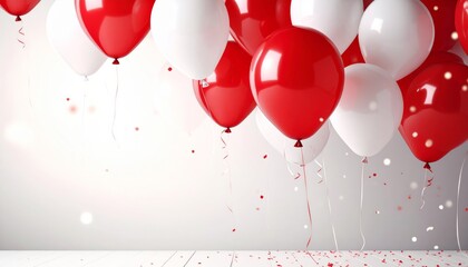 Wall Mural - A fun, festive illustration of red heart balloons flying in the air, perfect for a celebration or Valentine's Day party decoration