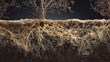 © Artinun - Mycorrhizal fungi networks connecting plant roots in forest soil showing underground ecosystem and natural communication system perfect for forest ecology and carbon storage sequestration concepts.