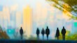 © Honey - Silhouetted figures walk against a vibrant, blurred cityscape creating a sense of urban exploration and modern life discovery.