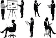 © Joydip - Businesswomen in formal attire engaged in presentations, analysis, and office tasks, ideal for illustrating workplace productivity and professional communication themes