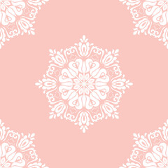 Wall Mural - Classic seamless pattern. Damask orient pink and white ornament. Classic vintage background. Orient pattern for fabric, wallpapers and packaging