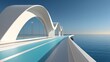 © kossafi - Futuristic architecture spanning the ocean water, modern design bridge over tranquil sea clear skies smooth horizon clean lines and seaside escape for modern serenity