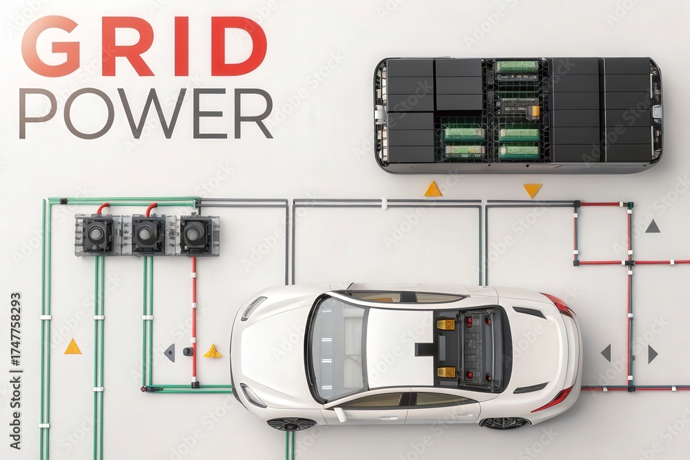 Electric Car Power System Layout with Battery and Circuit Design Stock ...