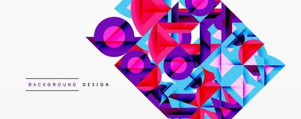 Wall Mural - Abstract geometric shapes, vibrant colors, pinks, blues, purples. Modern design, dynamic composition, clean aesthetic. Background element.