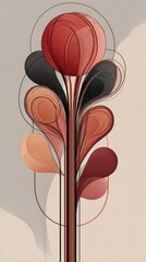 Wall Mural - Abstract Red and Black Floral Design with Curved Lines and Shapes
