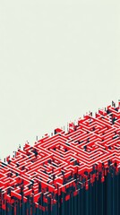 Wall Mural - Abstract maze pattern design with vivid red and black colors