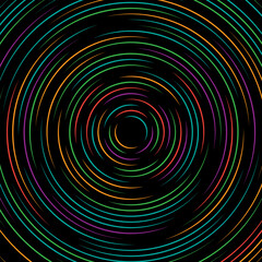 Wall Mural - Abstract background with lines in circle. Art design spiral as design element. Multi color lines on black background.