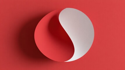Wall Mural - Abstract Red and White Paper Curve Shape on a Bold Background