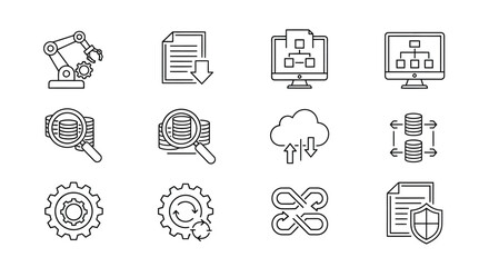 Digital technology icons cloud computing data security networking and gear icons for web and app design vector