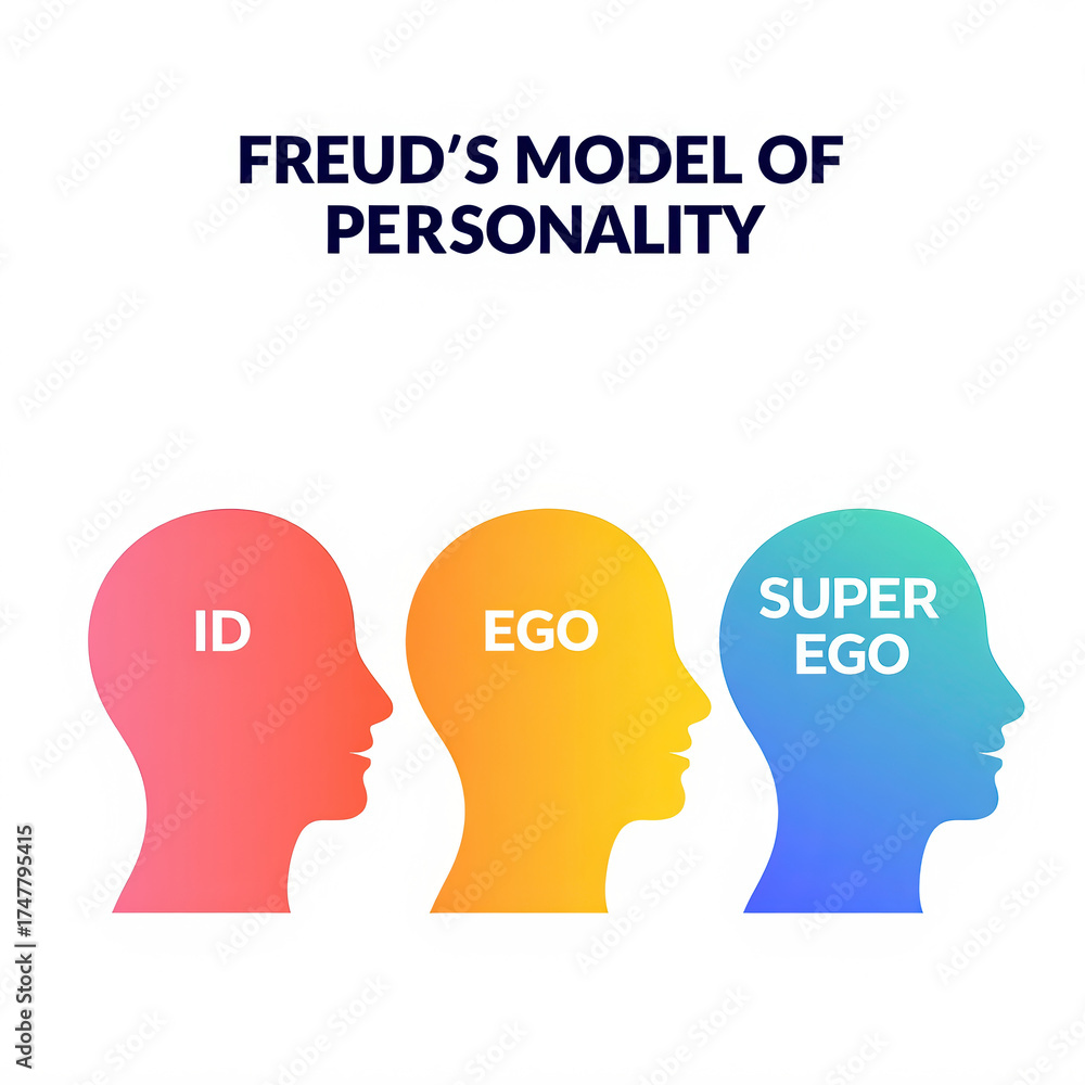 An infographic illustrating Freud's model of personality featuring ...