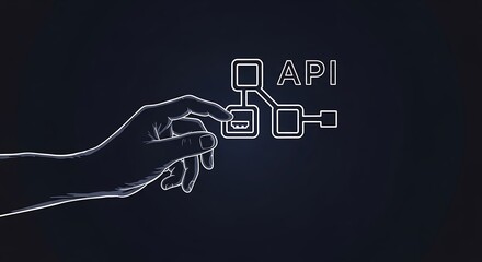 Hand touching api structure, concept of application programming interface connection