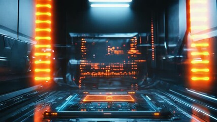 Futuristic server room displaying glowing data processing technology