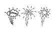 © DoodlePop - Vector set Illustration of  Three Exploding Firework Hand-Made Doodle with Sparkles