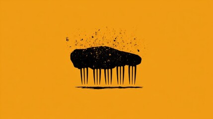 Wall Mural - Abstract Black Piano Silhouette with Grunge Texture on Orange Background