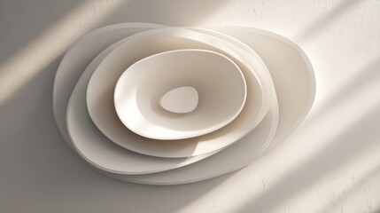 Wall Mural - Abstract White Wall Sculpture with Organic Oval Shapes and Shadows