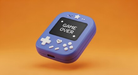 Retro handheld gaming device on orange background with 