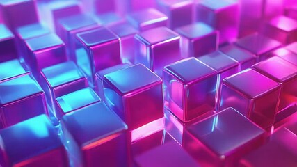 Abstract technology background with glowing neon cubes