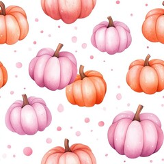 Wall Mural - Autumnal Pumpkin Pattern: An arrangement of delightful pumpkins in various shades of pink and orange against a backdrop, showcasing the beauty and warmth of the autumn season.
