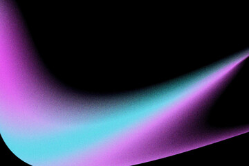 Wall Mural - Abstract pink and blue glowing light wave with grainy texture and motion blur effect on black background for digital overlay and design