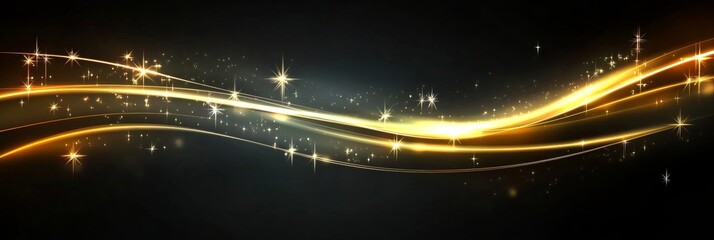Wall Mural - Elegant Gold Light Effect Vector Design with Sparkles and Radiant Lines on a Black Background