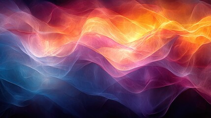 Wall Mural - Abstract waves of light, blending blue, purple, pink, orange, and yellow hues