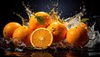 © Olla - Oranges burst with water on reflective surface