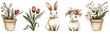 © Satisgitfied - Cute rabbits with floral arrangements in clay pots for spring decor
