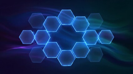 Wall Mural - Hexagonal geometric shapes slowly shift, tile, and reconfigure across a flowing abstract background in timelapse grid, pattern, changing