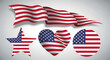 © shafiq - American flag themed shapes including a star heart circle and a waving banner on a light background created with generated ai