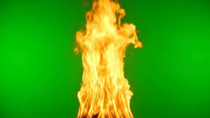 Wall Mural - Majestic slow motion pillar of fire rising dramatically on a vivid green screen slow motion, red, intensity