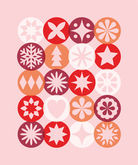 Wall Mural - Simple and colourful Christmas background with decorated baubles with stars. Vector illustration