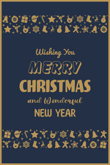 Wall Mural - Christmas greeting card with decoration in retro style. Santa Claus, tree, reindeer, present and snowflake icons. Vector illustration