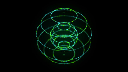 Wall Mural - Technology green sphere with connecting dots and lines. Digital abstract network structure. 3D rendering.