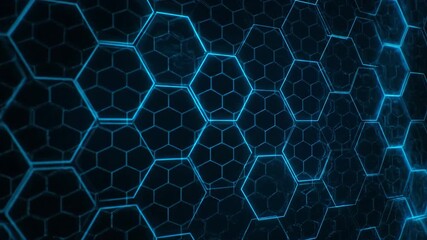 Wall Mural - Seamlessly looping abstract background showcases an intricate hexagonal grid with glowing lines and subtle light transitions futuristic, geometric, technology