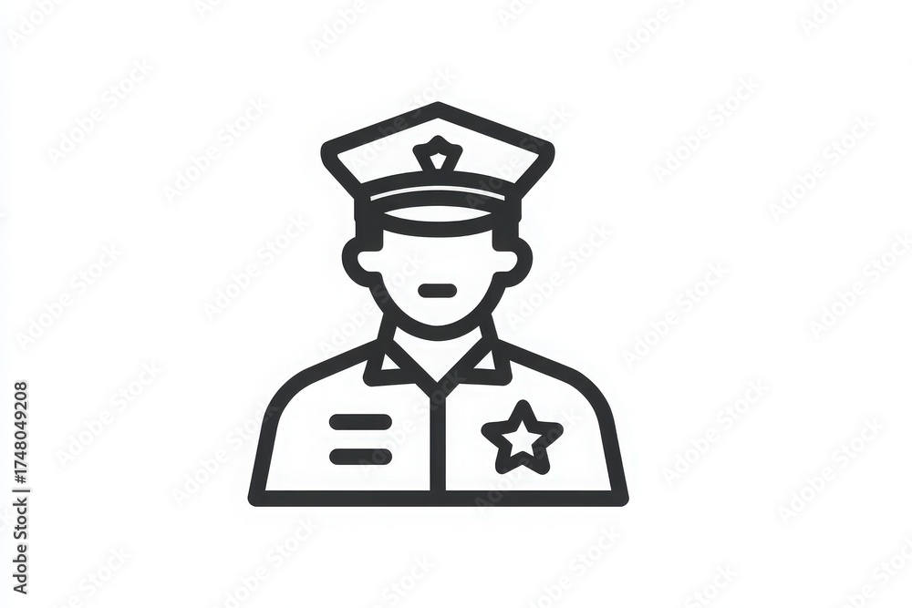 A simple design of a police officer in uniform, featuring a cap and a star badge. The character does not have detailed facial features and emphasizes law enforcement.