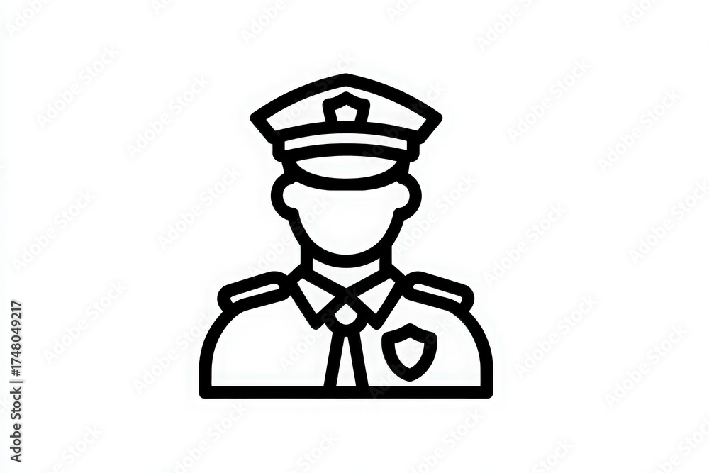 A simple outline of a police officer wearing a cap and uniform showcases the role of law enforcement. The design emphasizes respect, safety, and community service within police work.