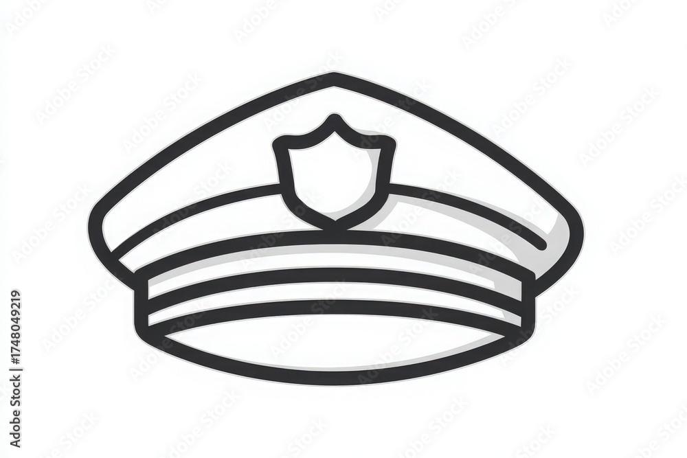 A simple design of a police officers hat is showcased. The hat features a shield emblem and is suitable for various uses in art, education, or community service materials.