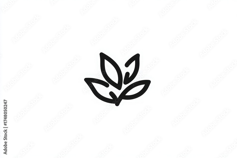 Minimalist black line drawing showcases a cluster of leaves, symbolizing nature and growth.