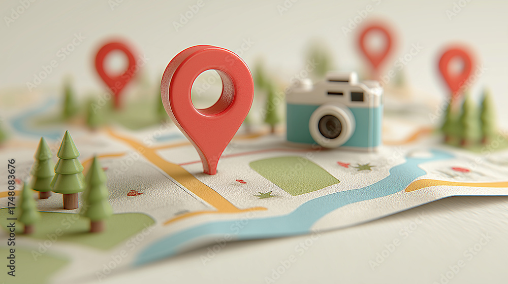 GPS map navigator location pins city marks on the road speed cameras ...
