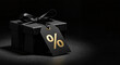 © Tapasii - A Store sale banner concept for Black Friday, featuring a luxury black gift box and a gold percentage tag for exclusive offers.
