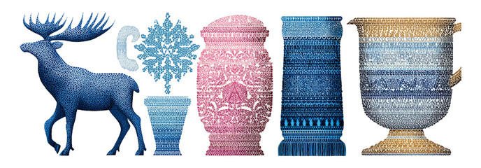 Colorful Patterned Objects on Transparent Background for Design Projects