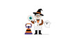 © Adobe Contributor - Quirky Halloween scientist holding an eyeball with a friendly ghost and stacking toy illustration