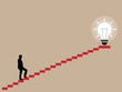 © Eugen - Business Man Walking up the Stairs with Light Bulb. White collar workers and company leader CEO looking for solution