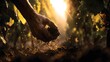 © GenZ_Pro - A hand gently holds rich soil against the backdrop of sunlit grapevines. The warm glow of the sunset highlights the texture of the earth, symbolizing growth and the nurturing of natures bounty.