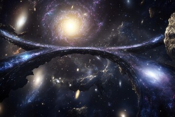 Wall Mural - Vast cosmic landscape featuring swirling galaxies and luminous celestial bodies